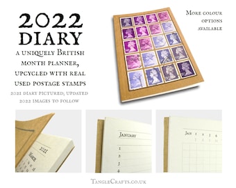 Purple Diary 2022, Upcycled British Machin Postage Stamps
