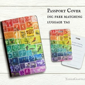 Rainbow Passport Holder Colourful Postage Stamp cover with inner card slots & pockets Optional matching travel notebook or luggage tag image 1