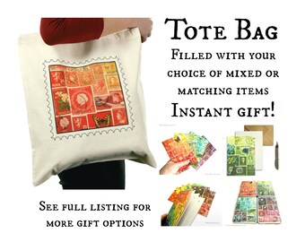 Orange Red Postage Stamp Gift Bag - Eco tote, stationery tin, notebook, card & more