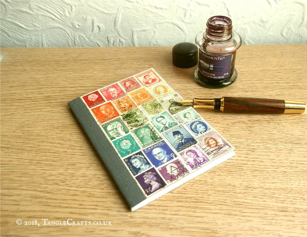 Rainbow Postage Stamp Travel Notebook • Ruled A6 Journal