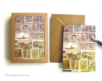 Heather Hills Stamp Art Notecard Set, 4 or 8 - Postage Stamp Landscape Note Cards