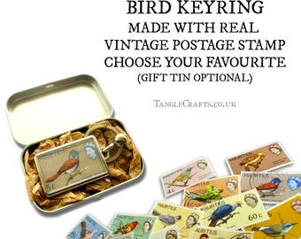 Choice of Mauritius Bird Keyrings - made with upcycled 1965 postage stamps
