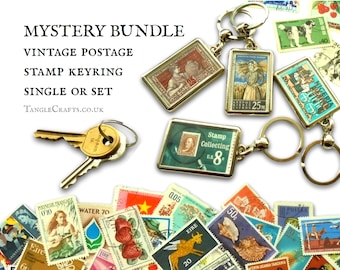 Mystery Postage Stamp Keyring - Set or Single postal stamp keychain