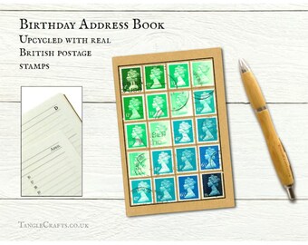 Rainbow Address Book + Notebook, Upcycled British Postage Stamps