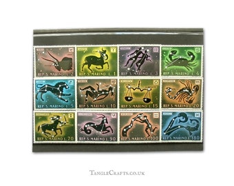 Zodiac postage stamps, full set from San Marino 1970