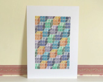 Box Illusion, Geometric Wall Art - Upcycled British Machin Postage Stamps