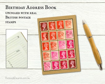 Red Pink Address Book + Notebook, Upcycled British Postage Stamps