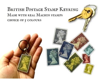 Machin Stamp Keyring - upcycled British definitive, Queen Elizabeth II