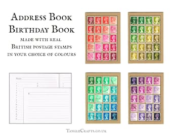 Colourful Machin Stamp Address Book + Notebook, Upcycled British Postage Stamps