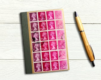 Pink Ombre Notebook - Upcycled British Stamps Ruled Journal