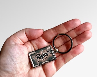 Virgo Keyring made with upcycled vintage 1970 postage stamp