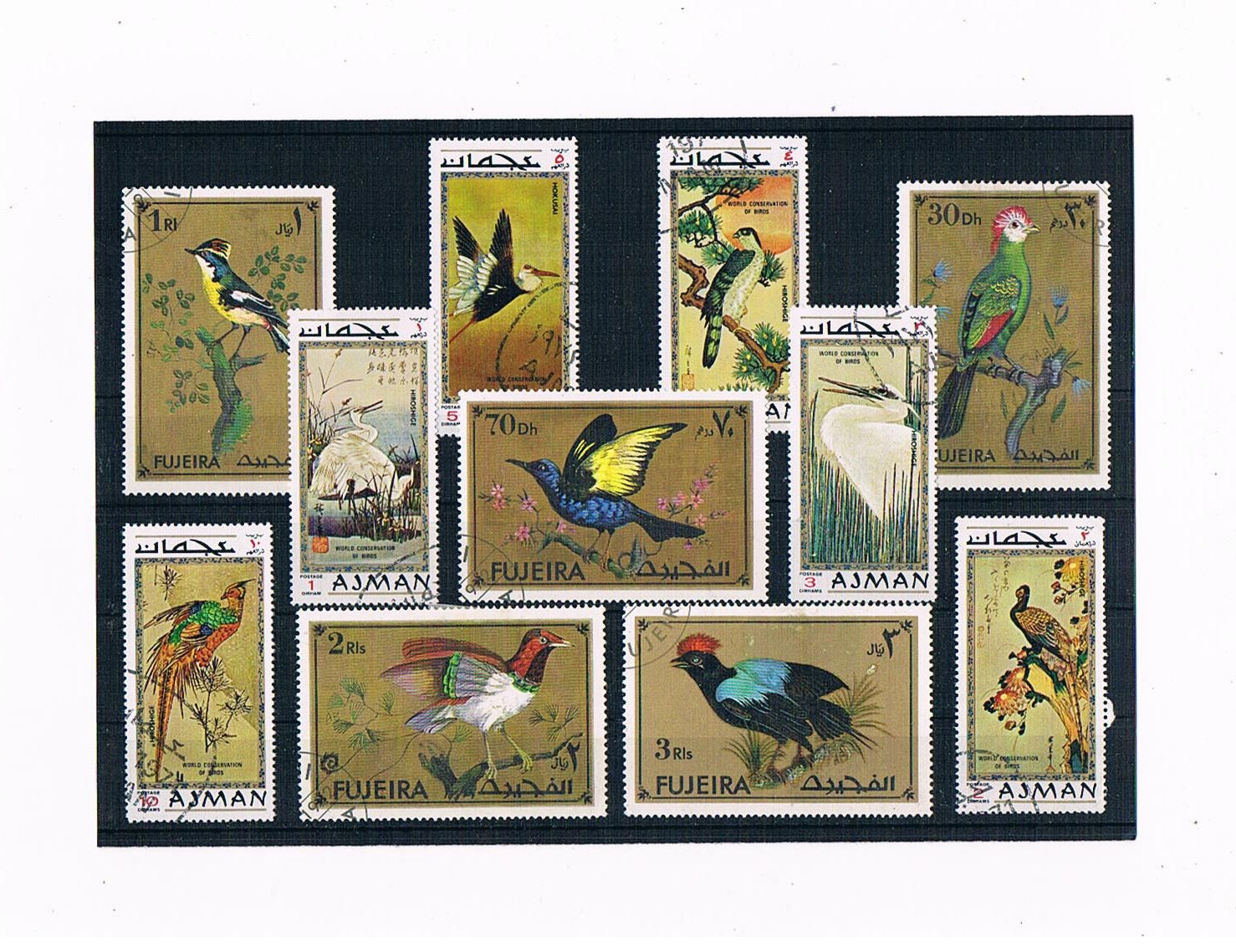 Exotic BIrd Stamps with Gold Detailing part sets from Ajman (1971) & Fujeira (1972)
