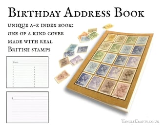 Pebble birthday address book • Machin stamp cover A-Z notebook