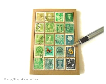 Green turquoise travel notebook - vintage stamp album cover