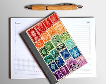 Rainbow Stamp Collage Undated Diary with optional 2026 label set