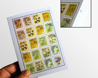 Flowers Address Book Upcycled with Real Uganda Stamps, 1969