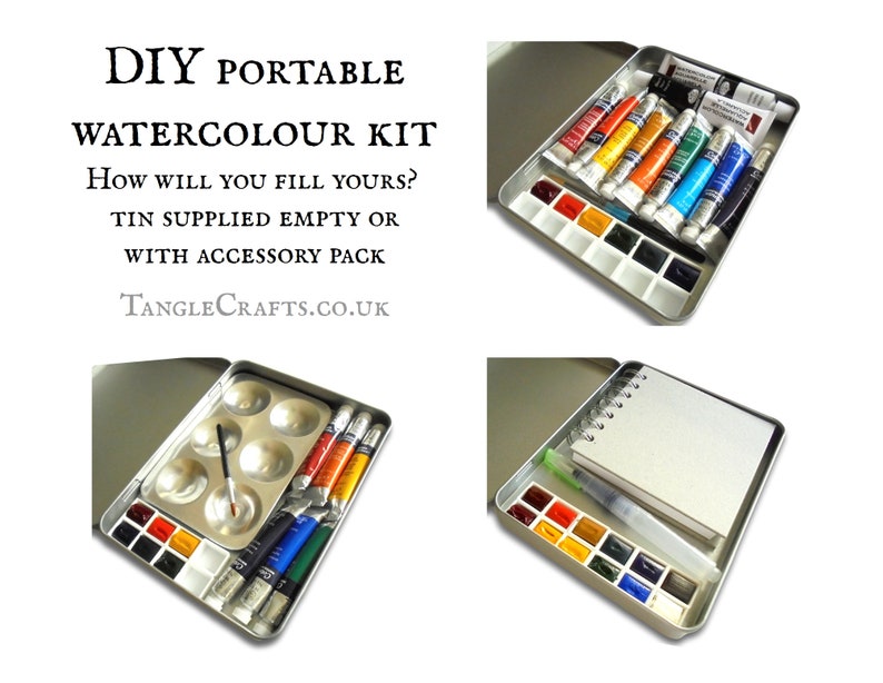 Empty watercolour tin, storage for paint pans, tubes etc DIY travel palette Choice of postage stamp prints, postal theme gift for artist image 5