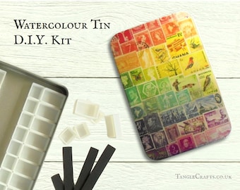 DIY watercolour tin with hinged lid - A6 size, choice of stamp art designs