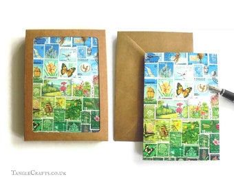 Happy Valley Stamp Art Notecard Set, 4 or 8 - Postage Stamp Landscape Note Cards