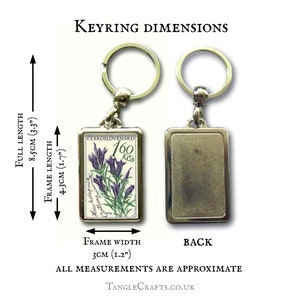 Flowers & Medicinal Plants Keyring choice of vintage botanical designs Floral postage stamp keychain campanula cornflower gentian iris 1964 Marsh Gentian