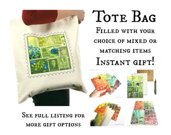 Green Postage Stamp Grab Bag - Eco tote, stationery tin, notebook, card & more