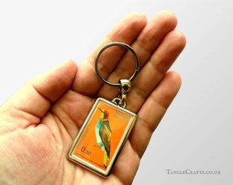 Bee-eater Keyring - upcycled 1963 vintage postage stamp from Israel