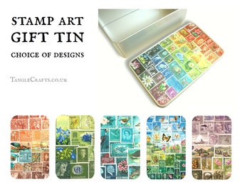 Tin Anniversary Gift - Keepsake Memory Box, choice of designs - postage stamp print