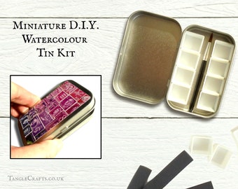 Pink Purple Mini DIY watercolour kit - tiny tin, empty pans, magnets, paintbrush | Portable pocket size travel palette, gift idea for artist