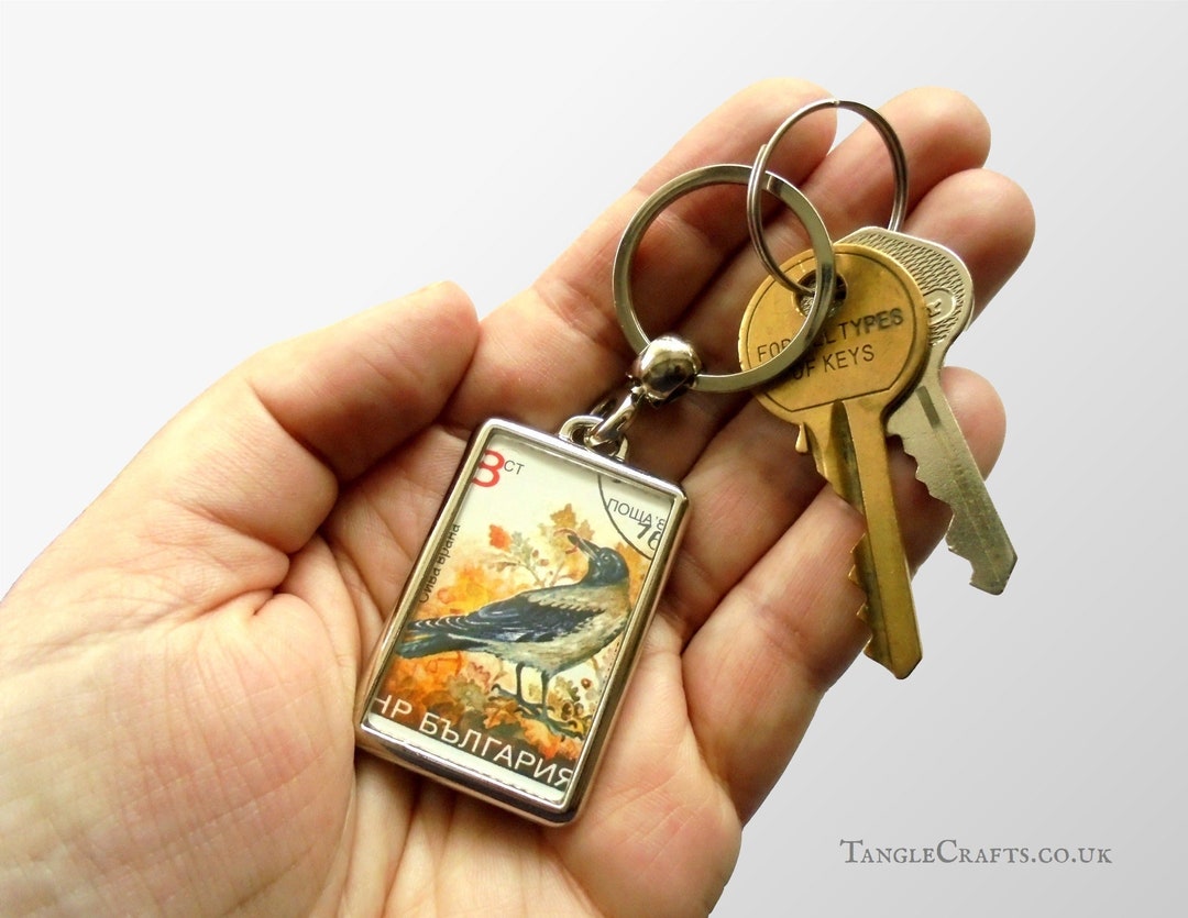 Hooded Crow Keyring - Real Postage Stamp Keychain | Autumn Bird ...