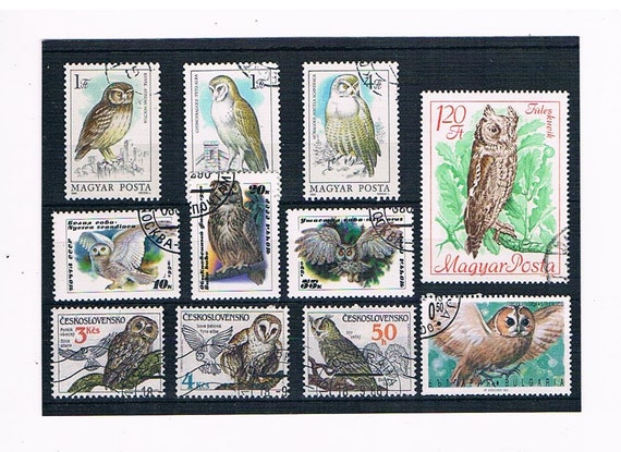 owls on postage stamps wildlife birds owl postal stamps etsy