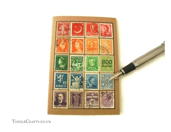 Stamp Album Travel Notebook Choice of Countries Pocket Journal Upcycled  With Genuine Vintage Postage Stamps Rainbow Travel Memory Book 