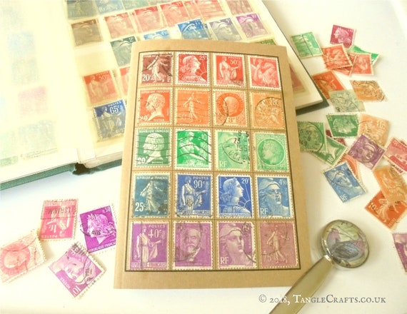 Stamp Album Travel Notebook choix des pays Journal de poche recyclé avec  des timbres-poste vintage authentiques Livre de souvenirs de voyage  arc-en-ciel -  France