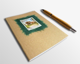 Elephant & Calf Notebook - Upcycled 1982 Laos stamp + handmade paper