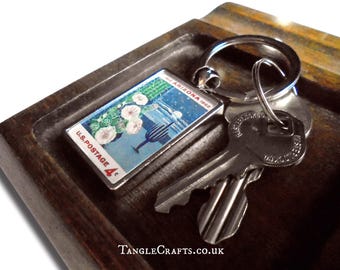 Saguaro Cactus Keychain, Arizona Statehood - real vintage 1962 USA postage stamp