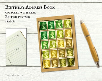 Olive Address Book + Notebook, Retro British Machin Stamps