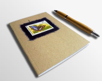 Retro Floral Notebook, Poinciana - Upcycled 1966 stamp from Cameroon