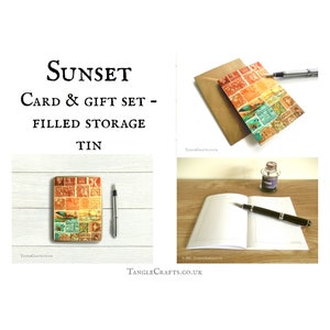 Sonnenuntergang Landschaft - Gefülltes Briefpapier Geschenkset | Briefmarken Kunst Vogel Geschenk - Kunst Aufbewahrungsbox Journal Karte Stift Grußkarte & Postkarten Set