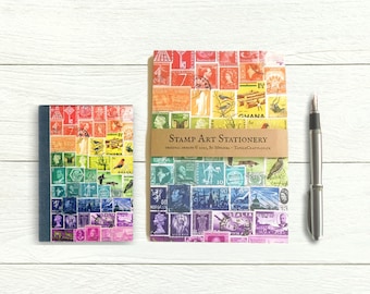 Rainbow address book & writing paper set, matching postage stamp print