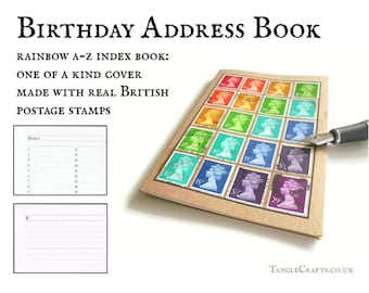 Rainbow Address Book + Notebook, Upcycled British Postage Stamps