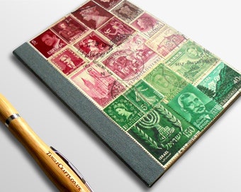 Brown & Pink postage stamp notebook A6 - unique original collage cover