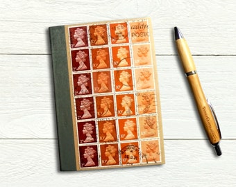 Burnt Orange Ombre Notebook - British Machin Stamps Ruled Journal