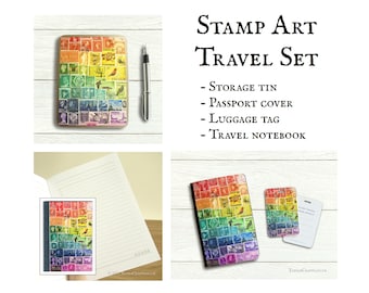 Rainbow Travel Accessory Set - Passport cover, luggage tag, notebook, storage tin