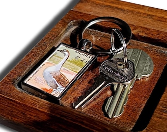Swan Goose Keyring made with 1985 Nicaragua postage stamp
