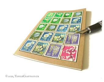 Japan Flower Stamps Notebook | Upcycled Vintage Stamp Journal