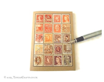 Orange brown travel notebook - vintage stamp album cover