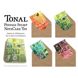 Postkarten-Geschenkset in Dose, Auswahl von 4 Briefmarken-Collage-Designs | Grußkarten für jeden Anlass, leere Grußkarten für Penpal Letter Writer