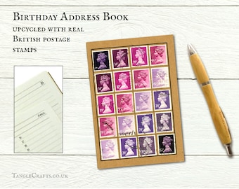 Lavender Birthday Address Book & Notebook Set, Vintage British Stamps