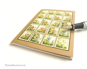 Floral Garden Notebook - Upcycled Kenya Postage Stamps