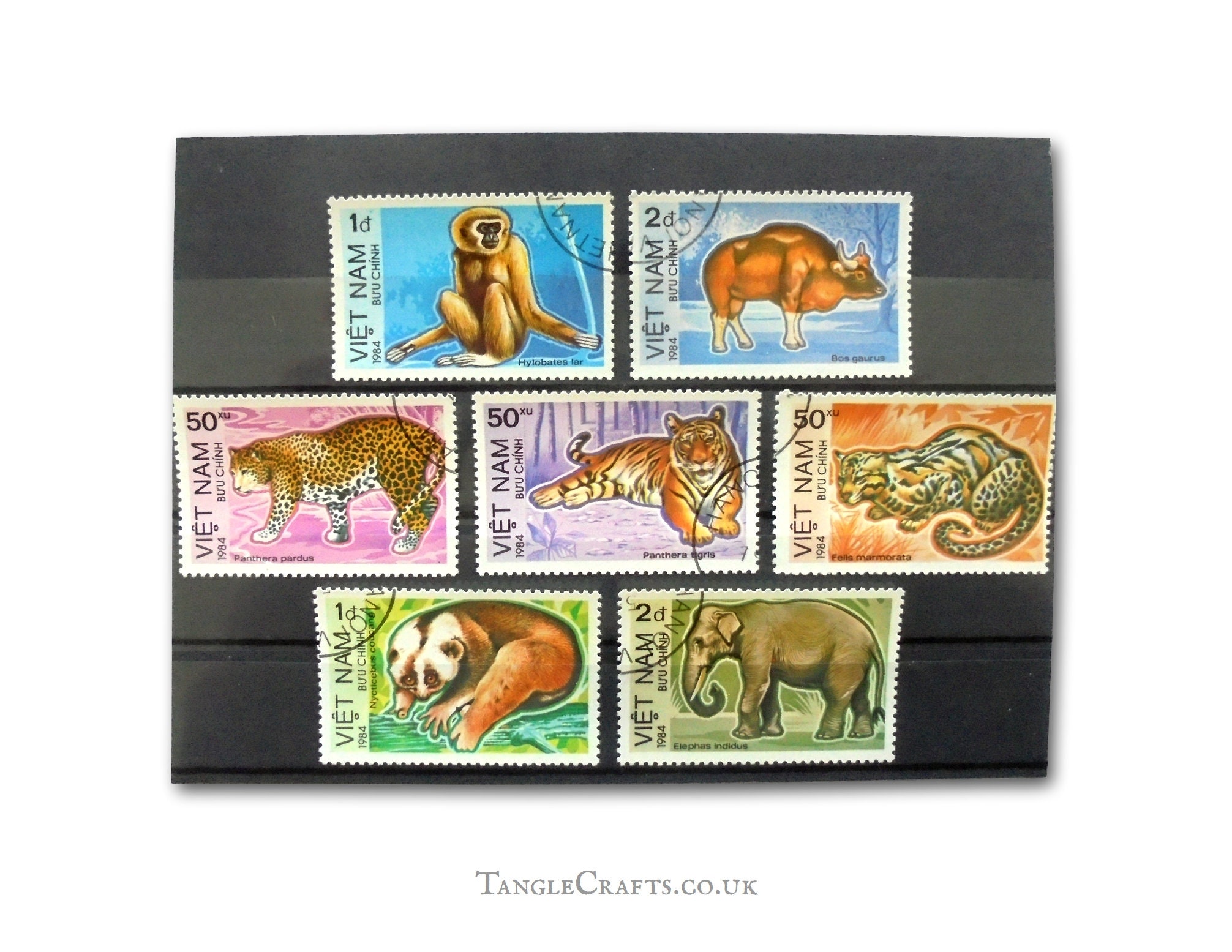 Endangered Animal Postage Stamp Set Vietnam 1984 Colourful Stylised  Wildlife, Tiger Elephant Monkey Wild Animal Postal Stamp Collection 