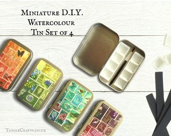 Set of 4 Mini DIY watercolour kits with hinged lid - art club supplies